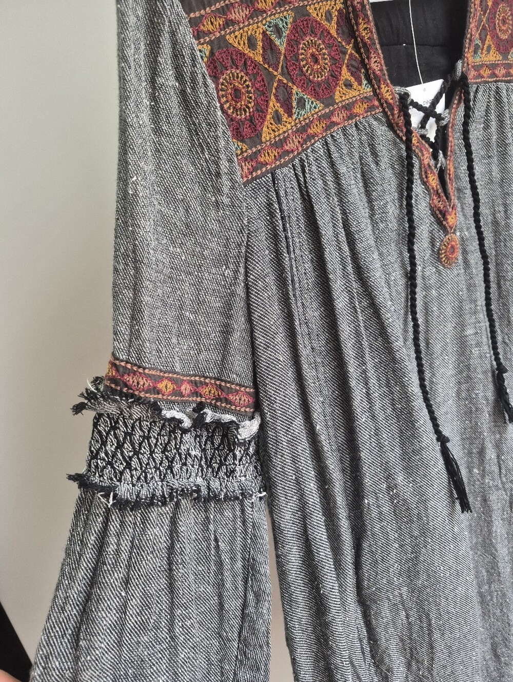 Free People Black Mini Dress with Red and Gold Embroidery